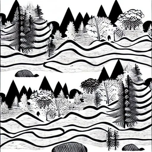 Image similar to zen mountains forest river ink