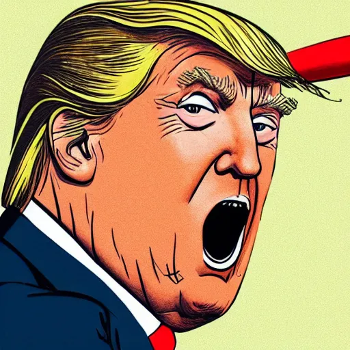 Image similar to close - up portrait of donald trump eating a missile, by chris ware