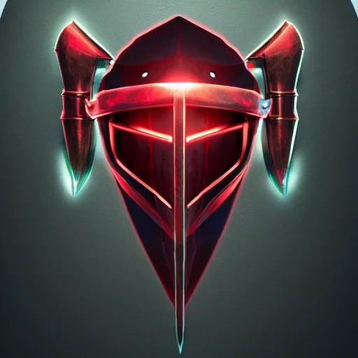 Prompt: game - icon of medieval swords crossed, medieval helmet in the back, red powerful fantasy epic legends, game icon stylized, digital illustration radiating, a glowing aura, global illumination, ray tracing, 8 k high definition, intricate details, octane render, unreal engine, trending on arstation