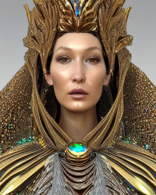 Image similar to a highly detailed metahuman 4 k close up render of an alien goddess bella hadid monument pharaoh in iris van herpen dress schiaparelli in diamonds crystals swarovski and jewelry iridescent in style of alphonse mucha gustav klimt trending on artstation made in unreal engine 4