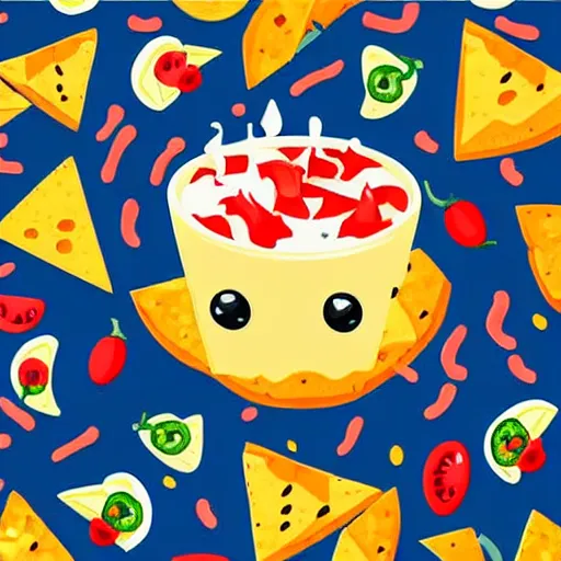 Image similar to cute adobe illustration nachos with cheese and jalapeno illustrations, white background, drawing, cartoon, in the style of shyama golden