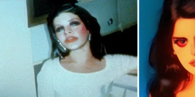 Image similar to lana Del Rey as a serial killer, video still, 80s home video