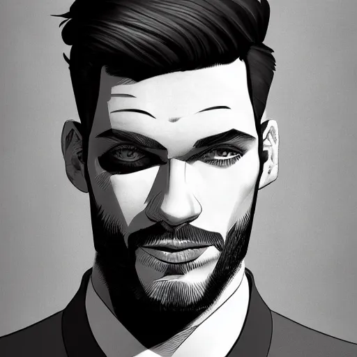 Image similar to A handsome man with Black and White hair, portrait, digital art, trending on artstation, behance