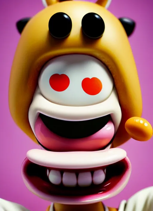 Image similar to a hyperrealistic lowbrow oil panting of a looney kawaii vocaloid figurine caricature with a big dumb goofy grin and pretty sparkling anime eyes featured on wallace and gromit by studio trigger