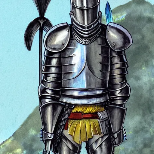Prompt: a portrait of a knight wearing armor in style of studio ghibli