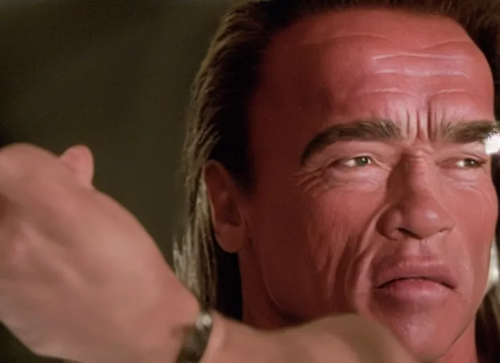 Image similar to arnold schwarzenegger in a still from the movie The Room (2003)