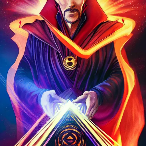 Prompt: dr strange summoning himself into a portal inside of a sandwich high atop a space mountain resort, highly detailed, photorealistic, artstation