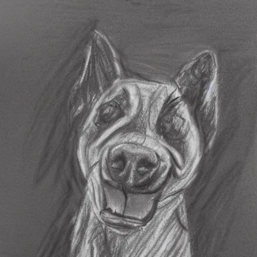 Image similar to expressive charcoal sketch of a happy dog