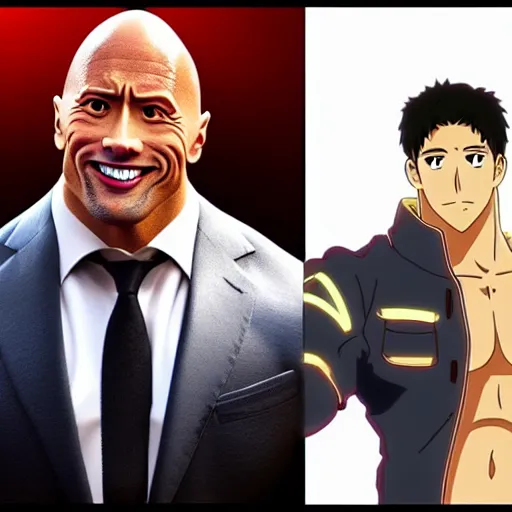 Image similar to dwayne johnson as anime character, kyoto animation, magical