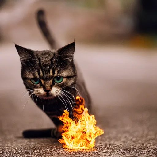 Prompt: professional photograph of a cat throwing a molotov