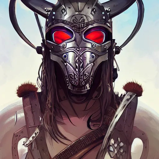 Image similar to cyberpunk viking helmet mask warrior goddess robot ninja fantasy, art gta 5 cover, official fanart behance hd artstation by jesper ejsing, by rhads, makoto shinkai and lois van baarle, ilya kuvshinov, ossdraws