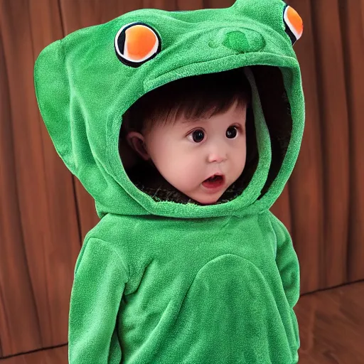 Image similar to frog kigurumi, 8k, realistic