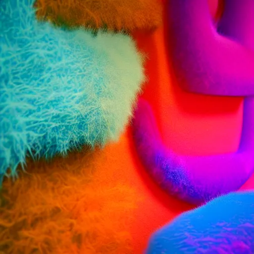 Image similar to : colorful abstract hyperbolic fuzzy sculpture on the wall in modern architecture, cinematic lighting, hyper - realistic, detailed, render by c 4 d octane, unreal engine, 8 k 3 d render