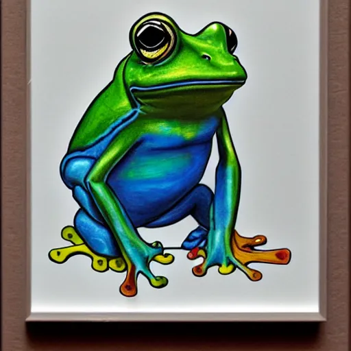 Image similar to frog with a human body, art