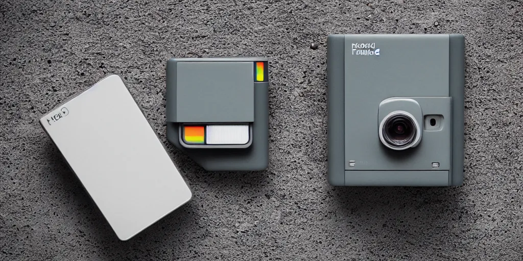 Image similar to a polaroid camera inspired by brutalist architecture, isometric design made of concrete, detailed product photo