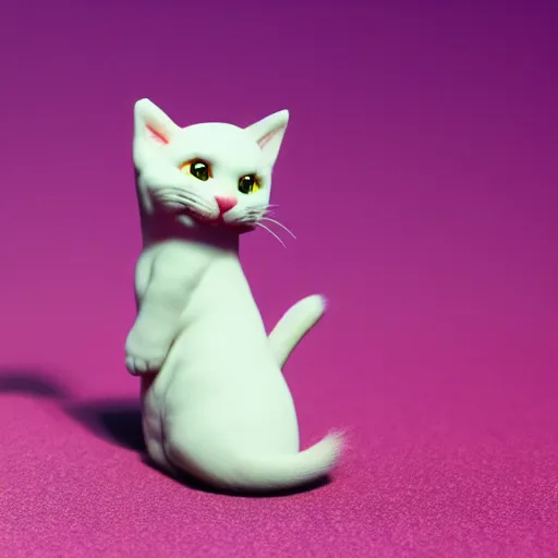 Prompt: very tiny cat, polymer 3 d clay render, 4 k uhd, white background, isometric top down left view, diffuse lightning, zoomed out very far