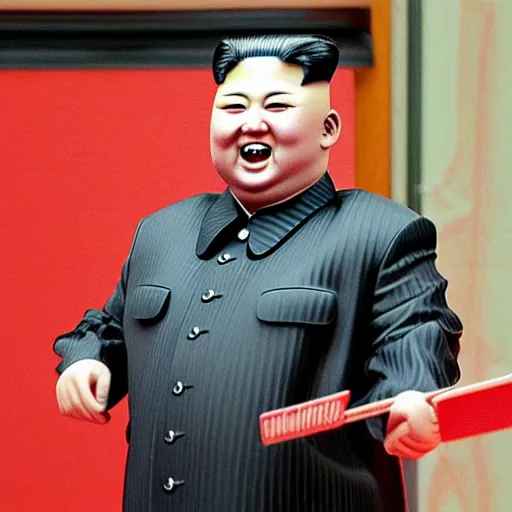 Prompt: Kim Jong Un playing ping pong and being really happy, photorealistic