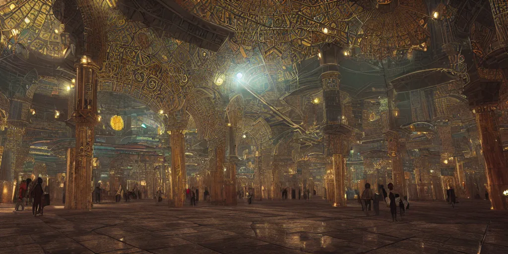Prompt: Photorealistic cyberpunk mosque in crowded Tokyo night, with great domes and arches. Hyperdetailed photorealism, UHD, amazing depth, glowing rich colors, golden ration, 3D octane cycle unreal engine 5, 3d shading, cinematic lighting, artstation concept art