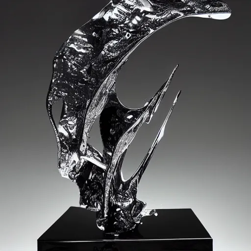 Image similar to melting liquid forms in metal abstract sculpture cyberpunk