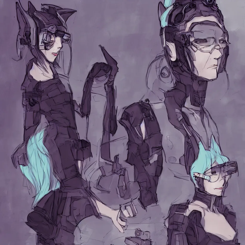 Prompt: character design, woman with cat ears, cyberpunk