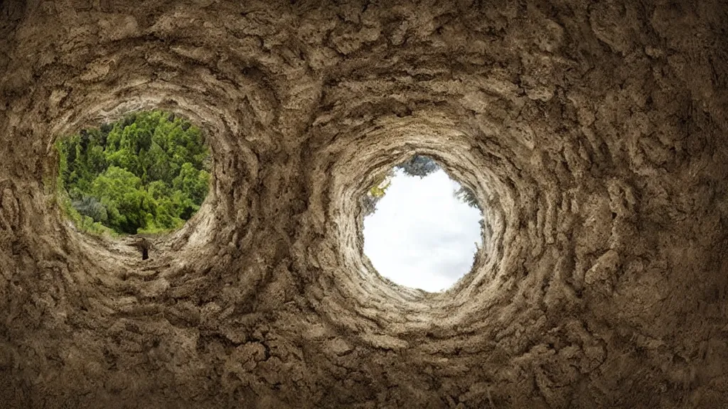 Image similar to looking up at the clouds from a deep hole in the ground, surrealism photography by Sarolta Bán