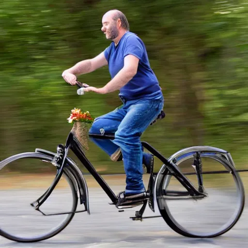 Prompt: man with receding hairline riding bike