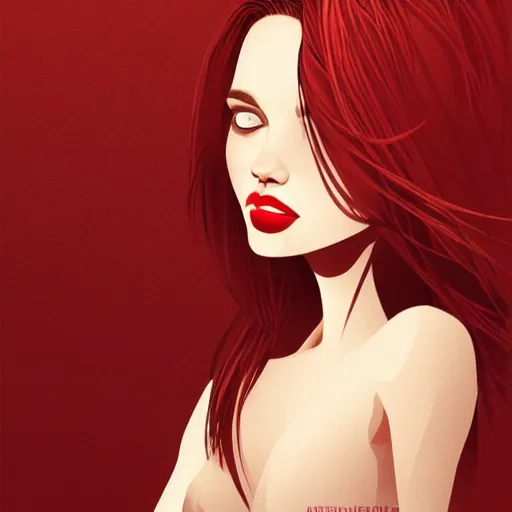 Image similar to girl with medium length red hair. brown eyes, thin face, red lips. centered median photoshop filter cutout vector behance hd jesper ejsing!