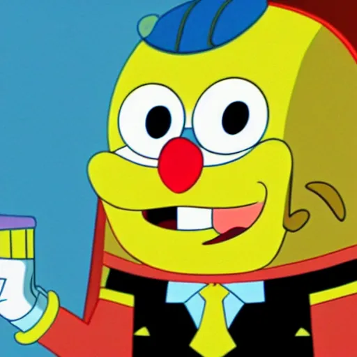 Prompt: Mads Mikkelsen as Spongebob Squarepants, Krusty Krabs, Animated, in focus, colorful, hyper realistic