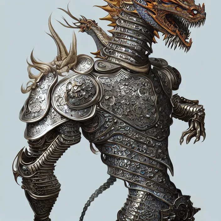 Image similar to man wearing porcelain cyborg armor, Chinese Kangxi dragon pattern porcelain, diffuse lighting, fantasy, intricate, elegant, highly detailed, lifelike, photorealistic, digital painting, artstation, illustration, concept art, smooth, sharp focus, art by John Collier and Albert Aublet and Krenz Cushart and Artem Demura and Alphonse Mucha