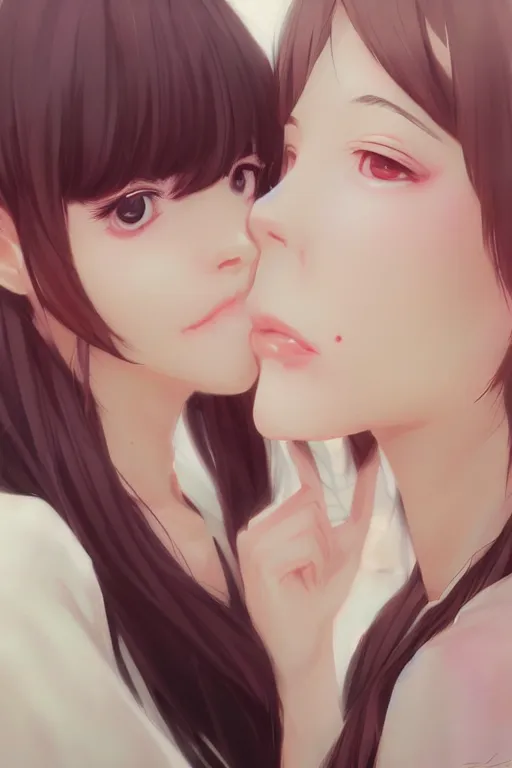 portrait of two girls kissing, anime, drawn by WLOP,, Stable Diffusion