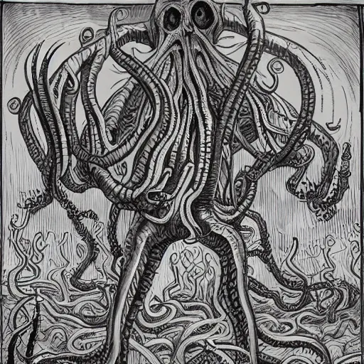 Image similar to insane eldritch horror with many legs, inspired by H.P. Lovecraft, flash photography