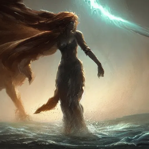 Image similar to water humanoid tornado character, epic fantasy style, in the style of Greg Rutkowski, mythology artwork