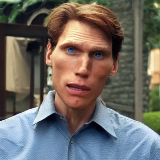 Image similar to Live Action Still of Jerma in Weekend at Bernie's, real life, hyperrealistic, ultra realistic, realistic, highly detailed, epic, HD quality, 8k resolution, body and headshot, film still