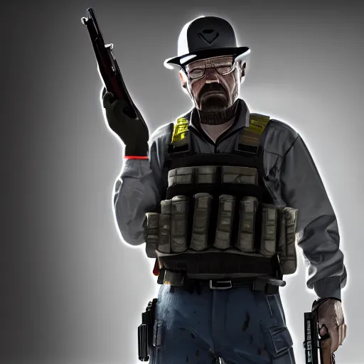 Prompt: walter white holding a shotgun as a rainbow six siege operator, 4 k, highly detailed