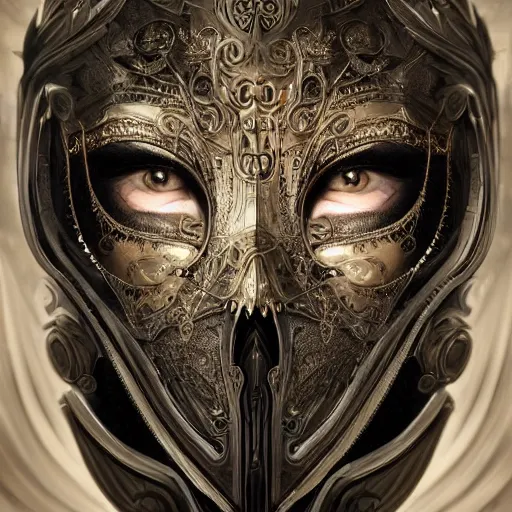 Image similar to Very very very very highly detailed epic photo of face with venetian mask, intricate, dystopian, sci-fi, extremely detailed, digital painting, artstation, concept art, smooth, sharp focus, illustration, intimidating lighting, incredible art by Artgerm and Anton Pieck