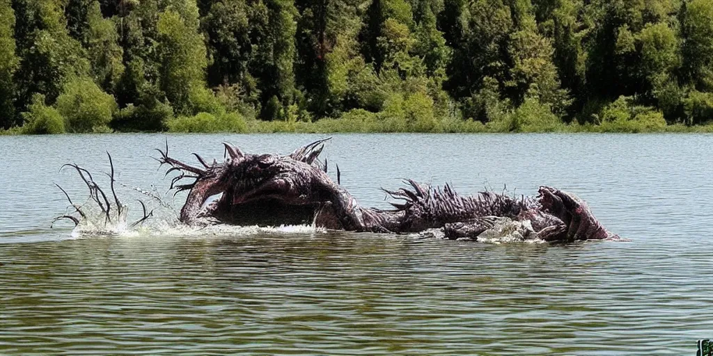 Prompt: OH MY GOD! OH MY GOD RUN, THERE'S A MONSTER IN THE LAKE! I REPEAT, THERE'S A MONSTER IN THE LAKE!