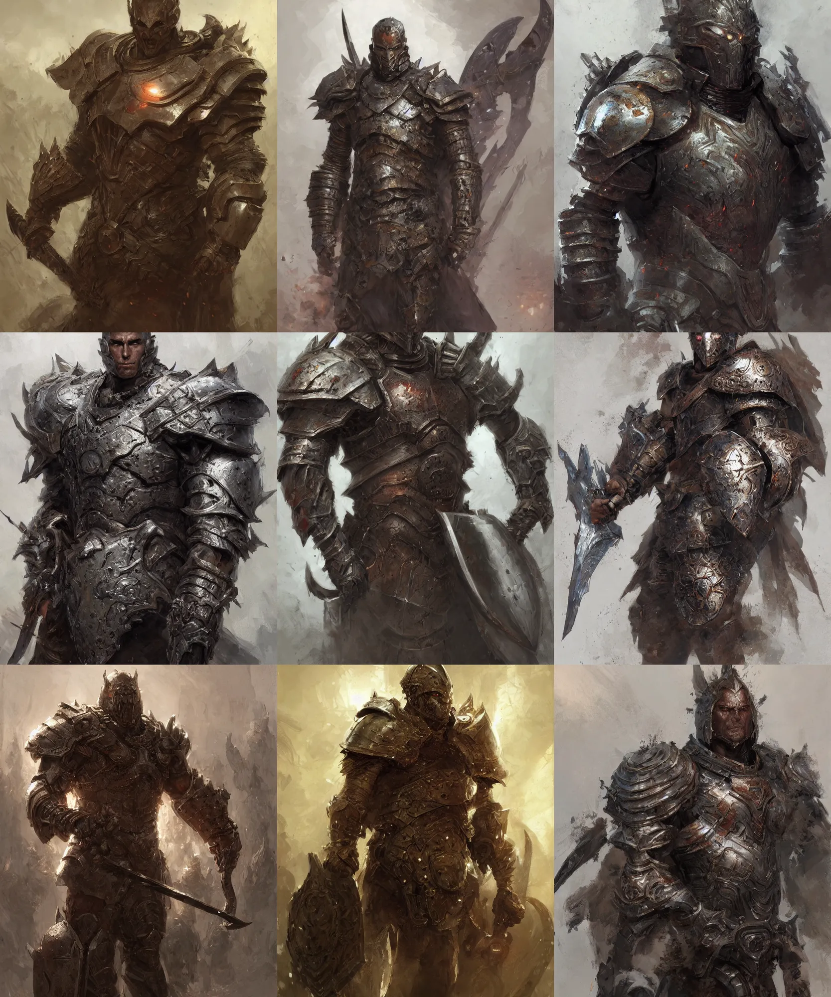 Prompt: digital art painting guts berserker armor dnd full body portrait painted by craig mullins and gaston bussiere and greg rutkowski and kentaro miura, symmetrical face, defined facial features, symmetrical facial features, dramatic lighting