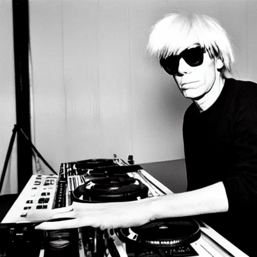 Image similar to andy warhol on the dj decks