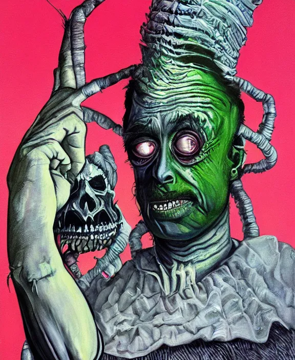 Prompt: a portrait illustration of Beetlejuice, by Les Edwards and francis bacon poster art, detailed