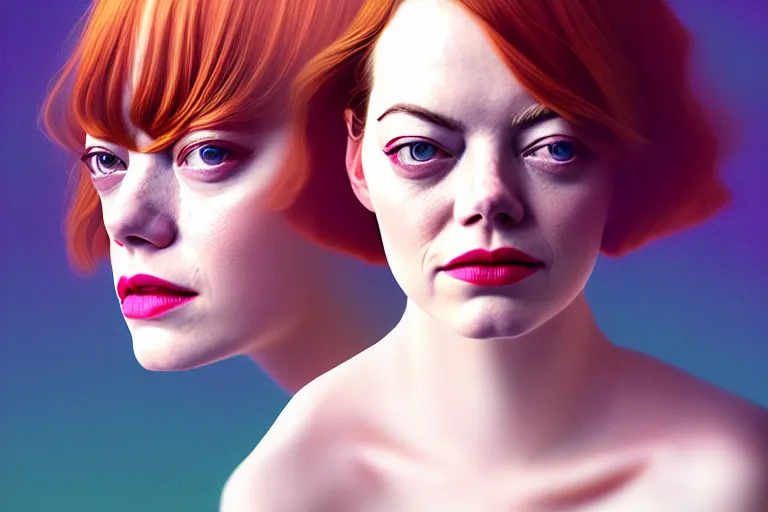 Image similar to surreal Portrait of Emma Stone in dmt chromatic surreal liquid enviroment , elegant, highly detailed, smooth, photoreal, sharp focus, illustration, beautiful, geometric, dmt trending on artstation, cinematic, artwork by WLOP