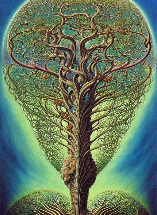 Image similar to tree of life by roger dean and andrew ferez, art forms of nature by ernst haeckel, divine chaos engine, symbolist, visionary, art nouveau, botanical fractal structures, organic, detailed, realistic, surreality