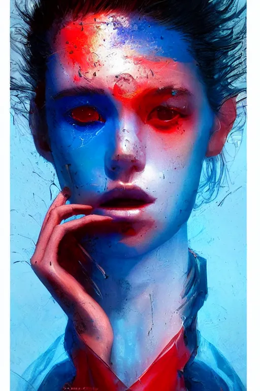 Prompt: 3 d, sci - fi, sunrise, sleepy fashion model face, happy blue faces, sun, cinematic, vogue cover style, poster art, light red and deep blue mood, realistic painting, intricate oil painting, high detail, figurative art, multiple exposure, poster art, 3 d, by tooth wu and wlop and beeple and greg rutkowski