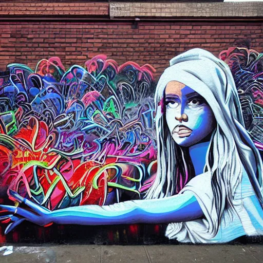 Image similar to a mural by spray paint artist outer source in new york