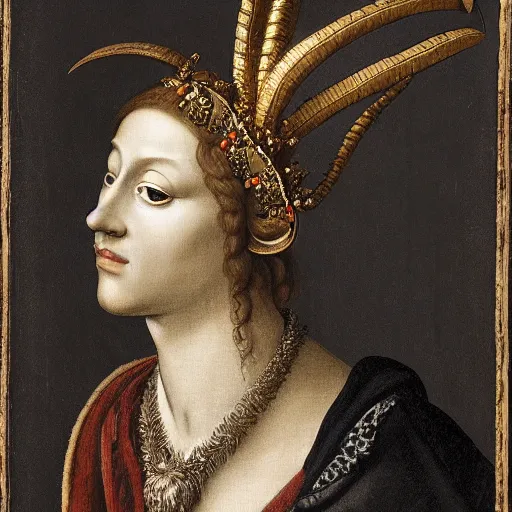 Prompt: renaissance style portrait of an alpine ibex wearing a crown and a cape, dark background
