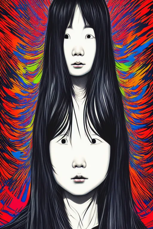 Image similar to sadako, pop art, 8 k, asymmetrical, high details, digital painting, concept art, smooth, sharp focus, illustration, intricate details, art by arstation and mimmo rottela, pixels art by paul robertson