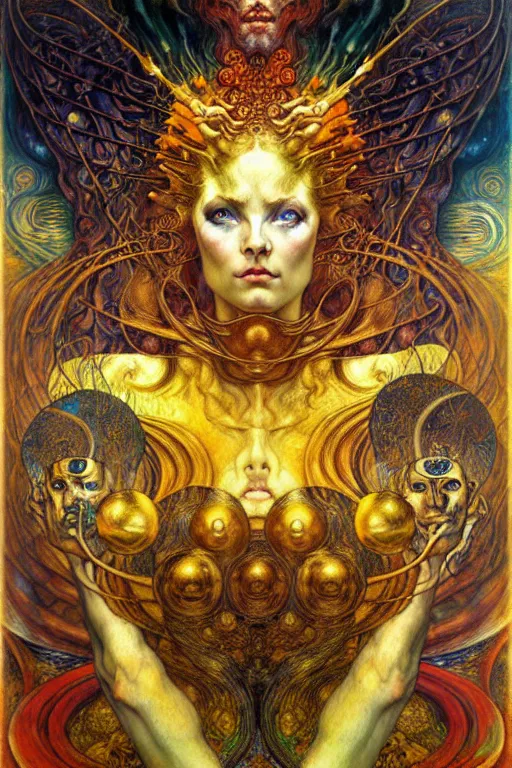 Image similar to Divine Chaos Engine by Karol Bak, Jean Delville, William Blake, Gustav Klimt, and Vincent Van Gogh, symbolist, visionary