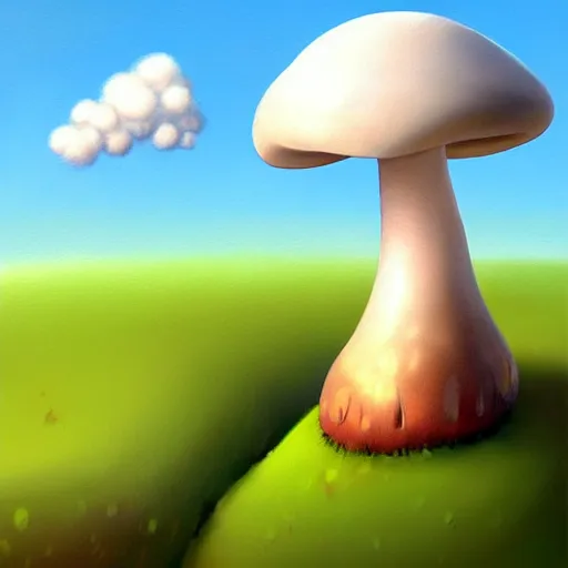 Prompt: goro fujita ilustration a funny fluffy cloud spraying water on a mushroom on a flat background, painting by goro fujita, sharp focus, highly detailed, artstation