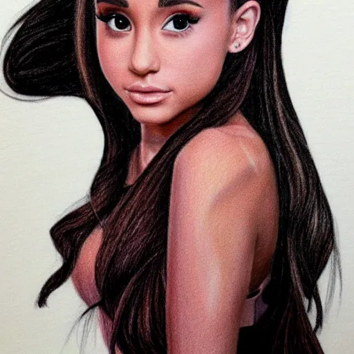 Prompt: a bad colored pencil drawing of ariana grande