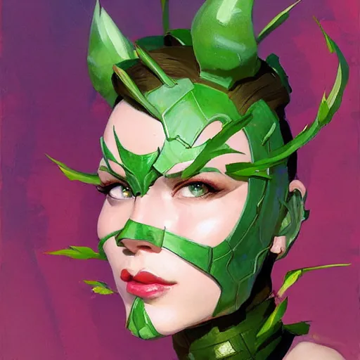 Image similar to greg manchess portrait painting of armored poison ivy as overwatch character, medium shot, asymmetrical, profile picture, organic painting, sunny day, matte painting, bold shapes, hard edges, street art, trending on artstation, by huang guangjian and gil elvgren and sachin teng