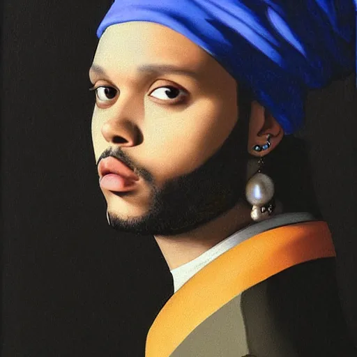 Prompt: the weeknd as girl in a pearl earring